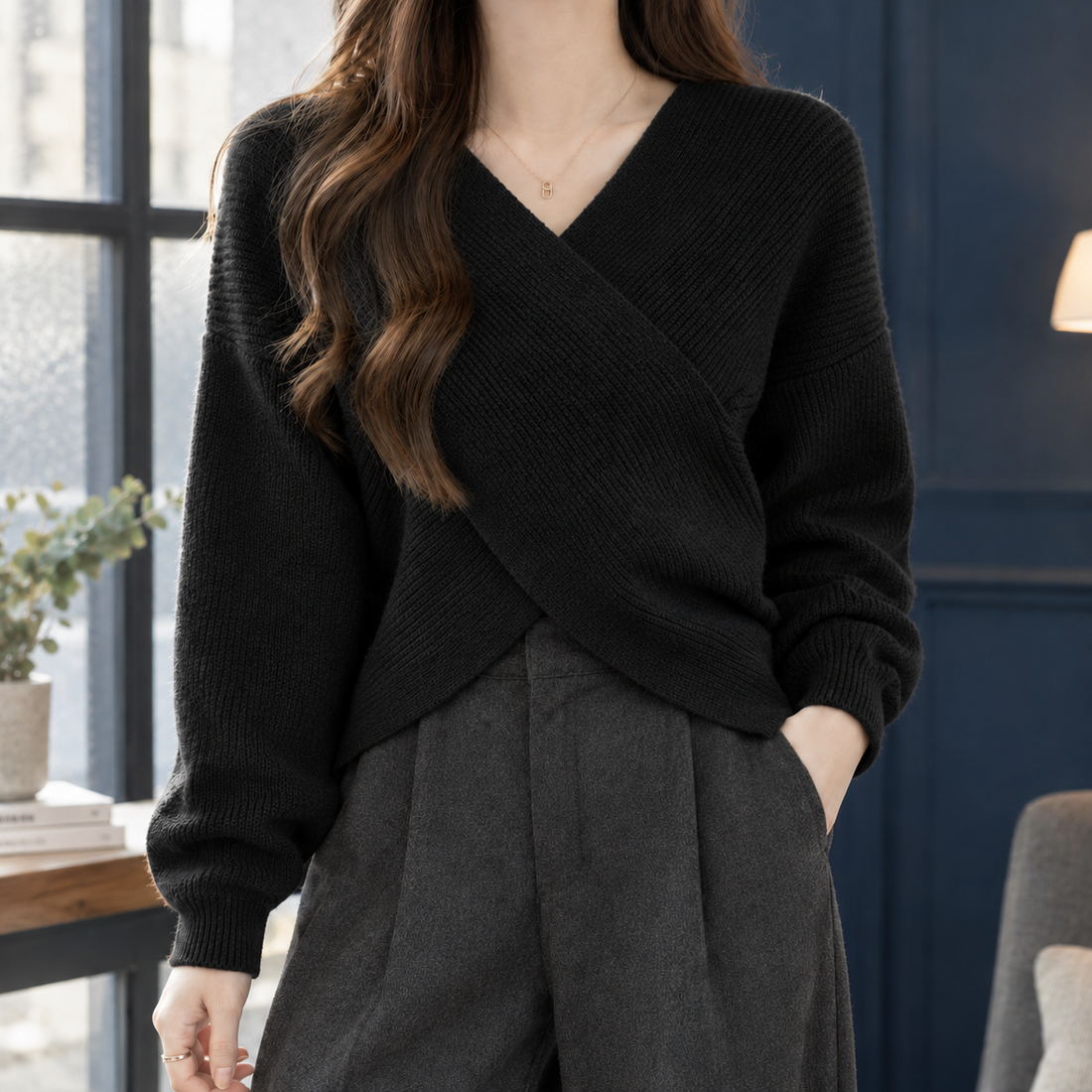 Joelle-Marie Wrap Sweater - Black