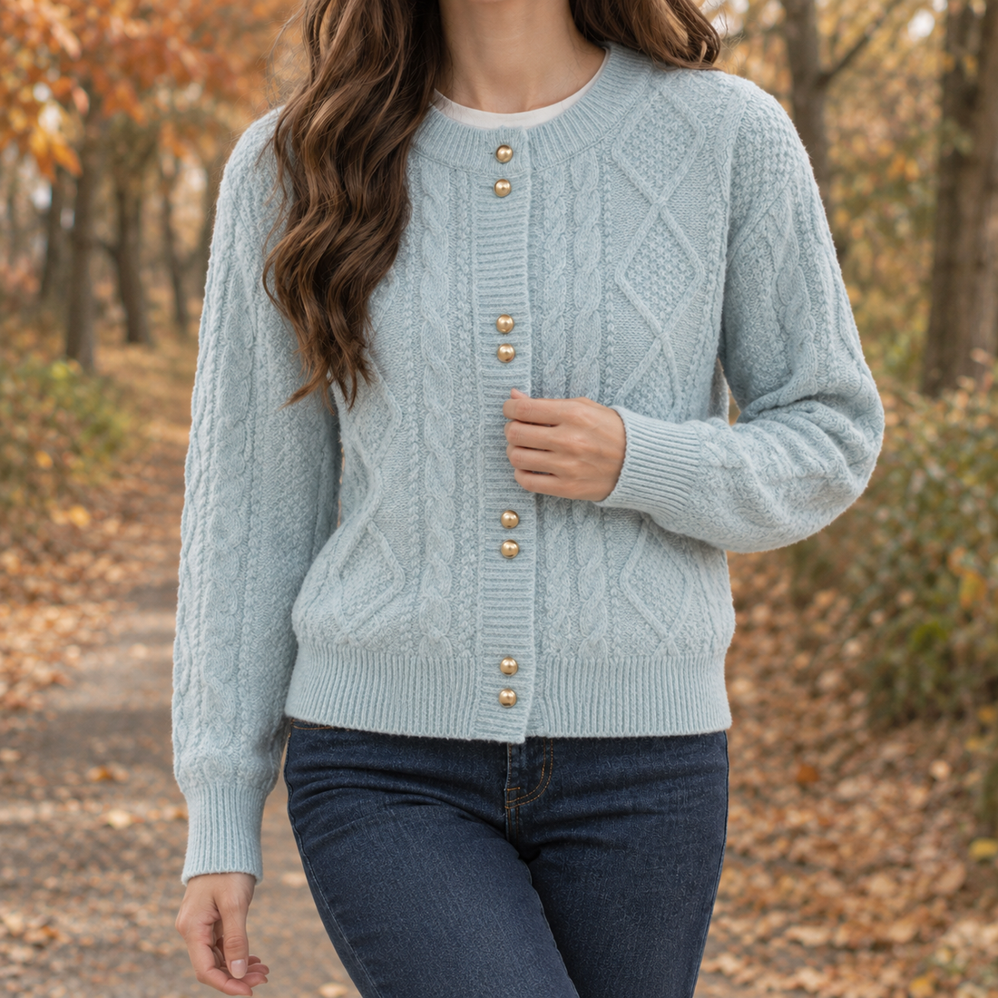 Vivienne-Eve Cable Knit Cardigan - Blue