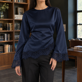 Esther-Jade Asymmetric Lace Top - Dark Blue