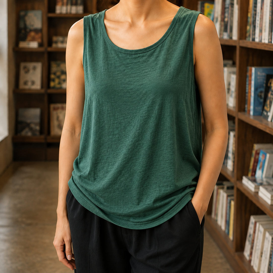 Edith-Eve Scoop Neck Top - Green