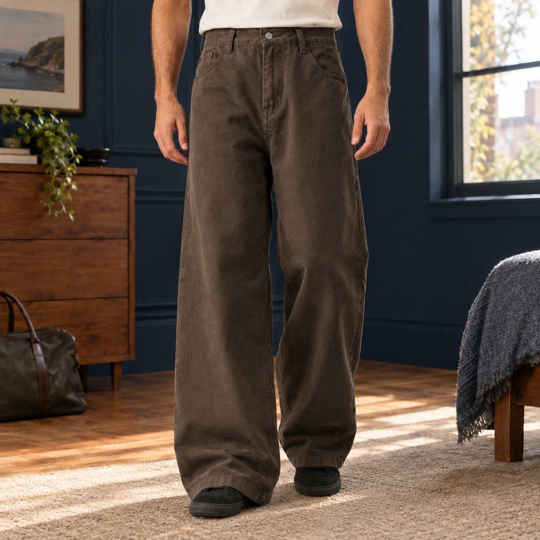 Kasimir-Hayes Wide Leg Pants - Brown