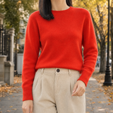 Alexandra-Pearl Crew Neck Sweater - Red