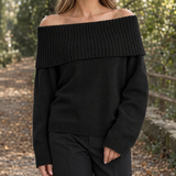 Paloma-Lane Off Shoulder Sweater - Black