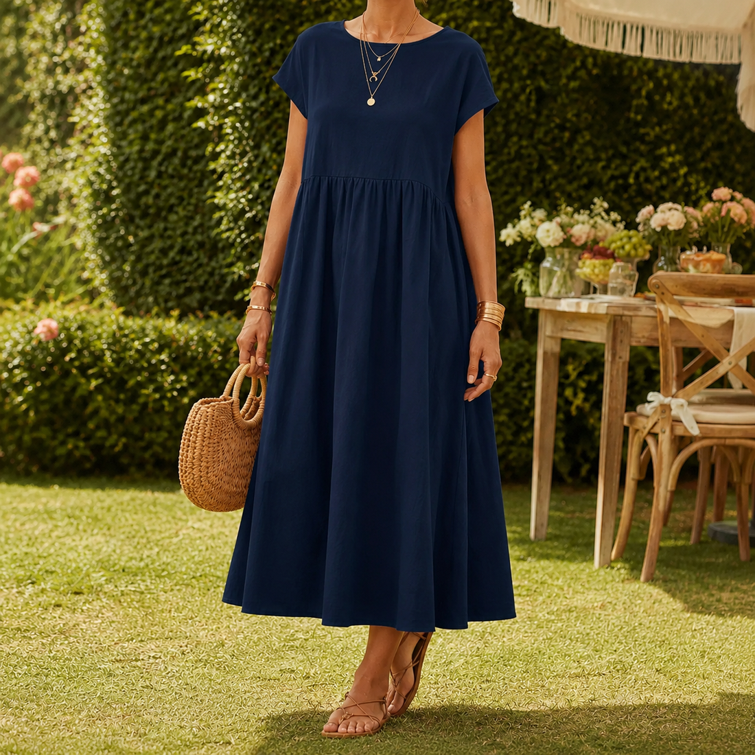 Orla-June Relaxed Midi Dress - Navy Blue