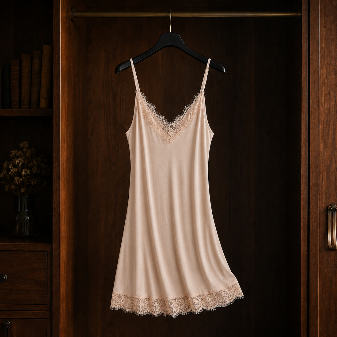Ameline Lace Trim Nightdress - Skin Color