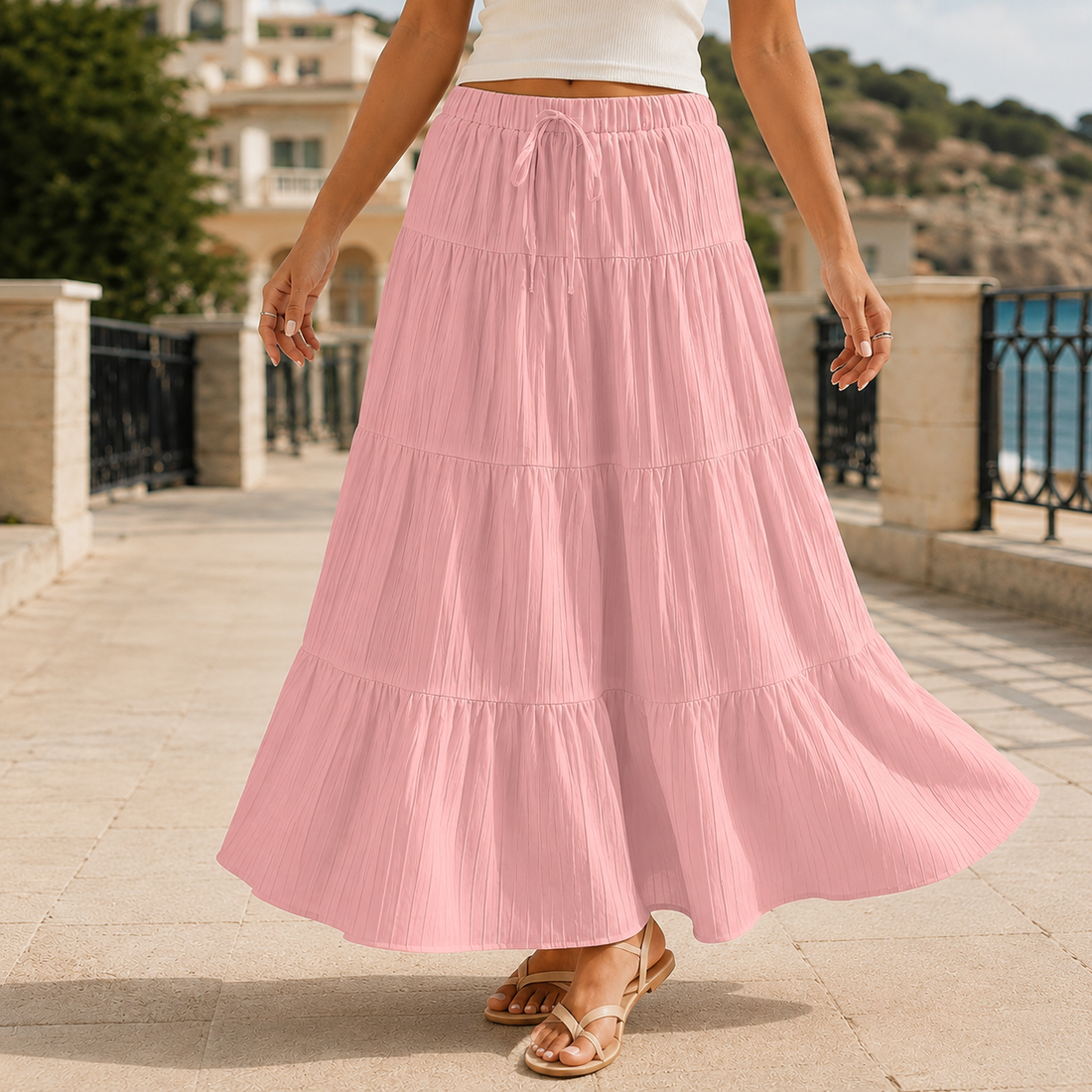April Tiered Maxi Skirt - Blush