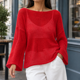 Ilaria-Rae Boat Neck Top - Red