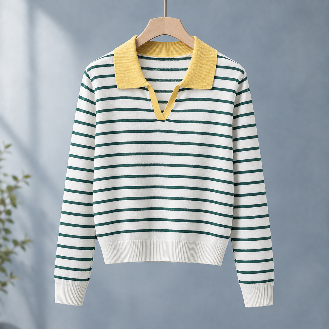 Vera-Marie Striped Polo Sweater - Green