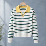 Vera-Marie Striped Polo Sweater - Green