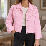 Annabelle-Jade Pearl Denim Jacket - Pink