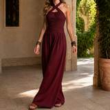 Elise-Belle Criss-Cross Jumpsuit - Wine Red