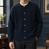 Matthias-West Cable Knit Cardigan - Navy Blue