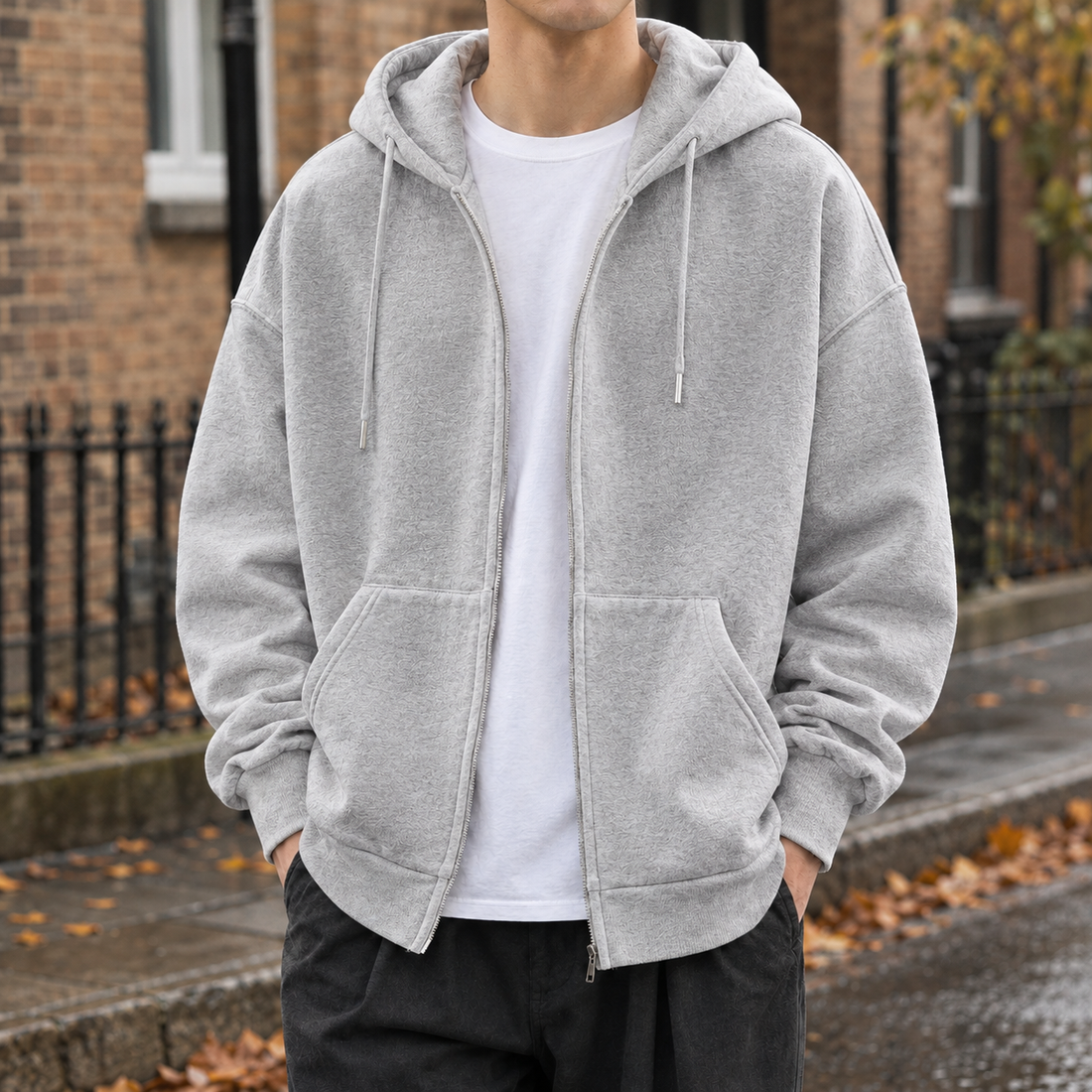 Ambrose-Cole Zip Hoodie Jacket - Light Gray High-quality Versatile