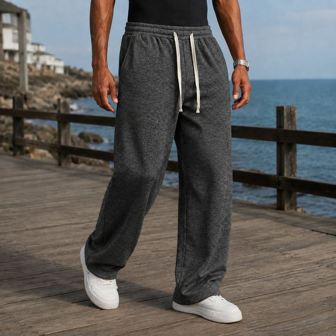 Theo Wide Leg Sweatpants - Dark Gray