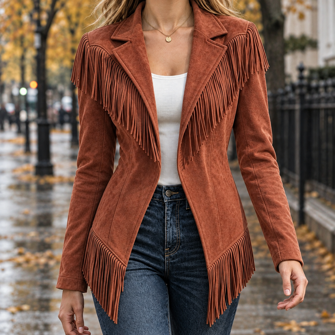 Pascaline-Claire Fringe Jacket - Rust