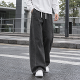 Nicodemus-Stone Relaxed Wide Leg Pants - Black-gray