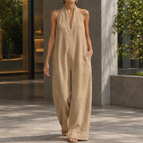 Arletta-Sage Halterneck Jumpsuit - Camel