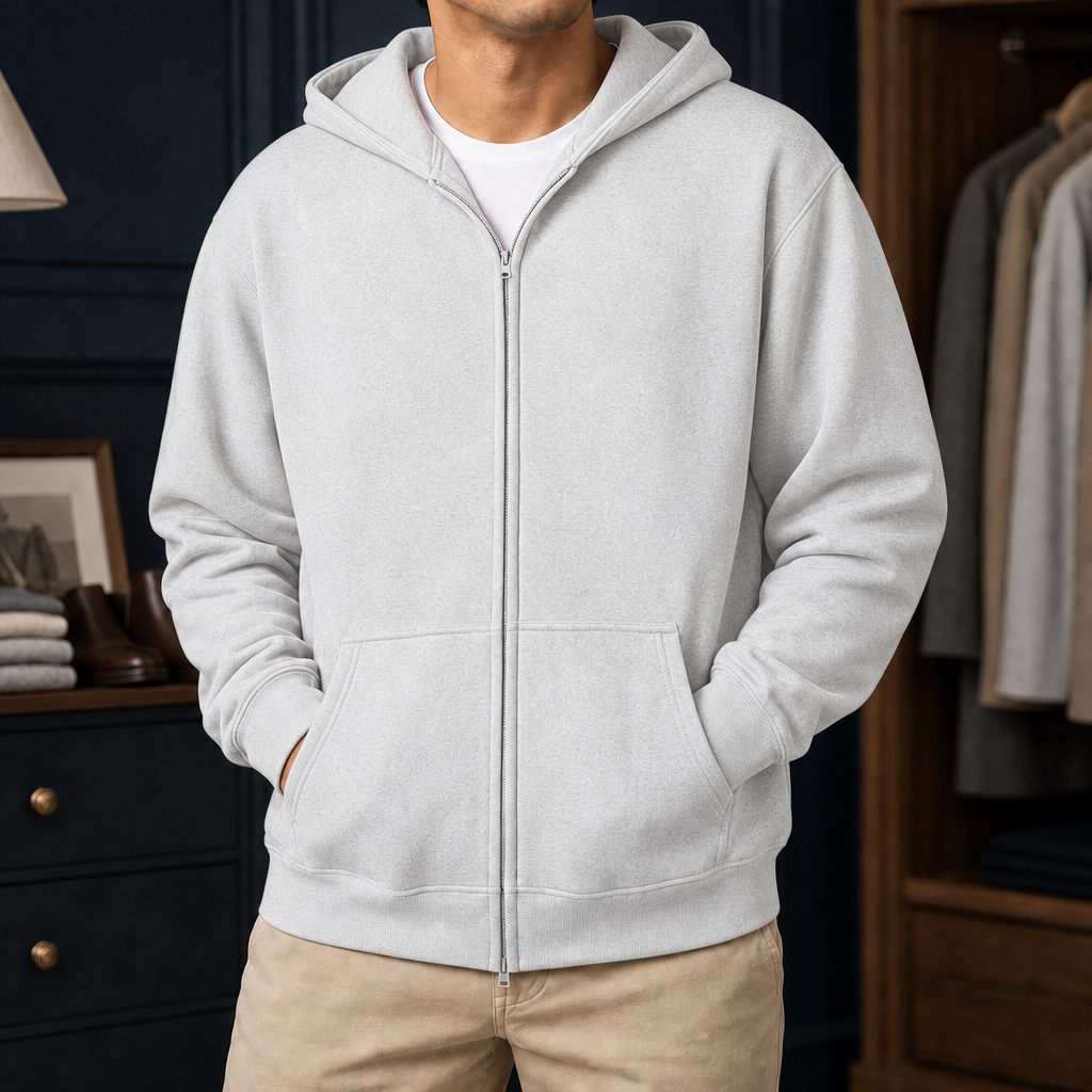 Ludovic Zip Hoodie - White Flower Ash