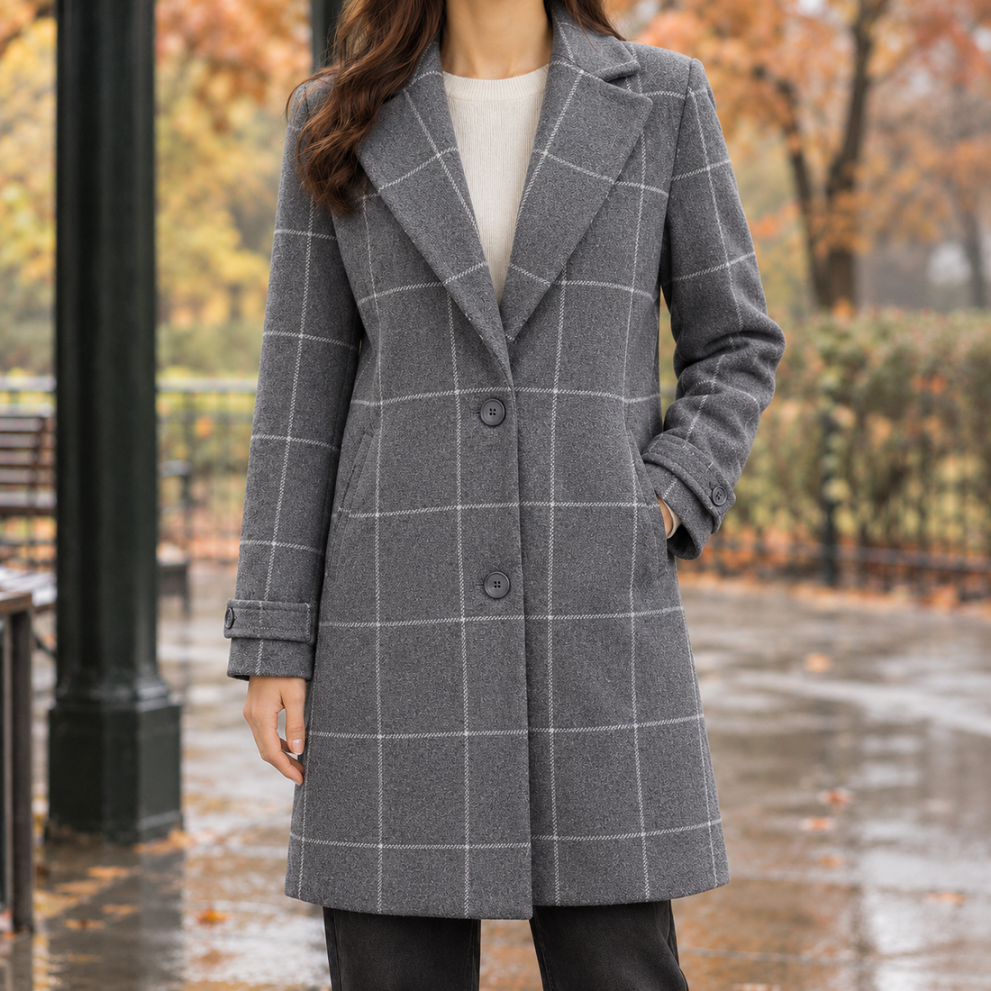 Matilda-Skye Windowpane Coat - Gray