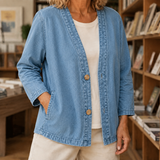 Adele-Jade Washed Cotton Jacket - Blue