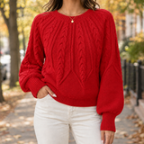 Isabeau-Jane Cable Knit Sweater - Red