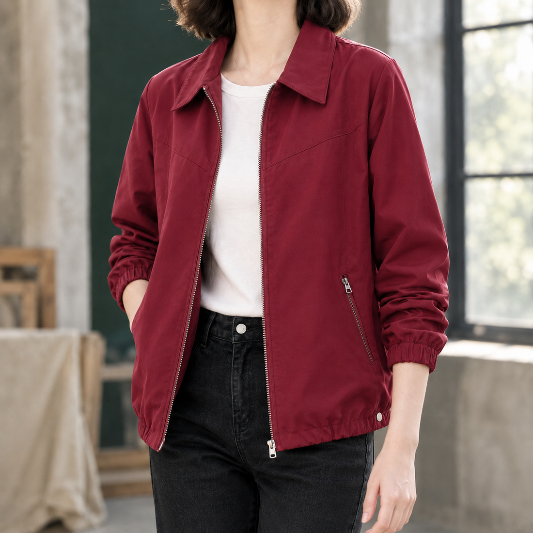 Modesty-Sage Collared Jacket - Wine Red