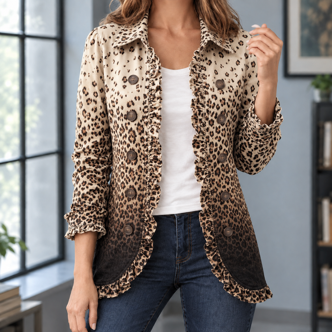 Carina-Elise Ruffle Jacket - Leopard Ombre