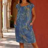 Juliet-Claire Botanical Shift Dress - Blue