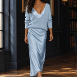 Adeline-Claire Layered Slip Dress - Light Blue