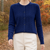 Karen-Eve Cable Knit Cardigan - Navy Blue
