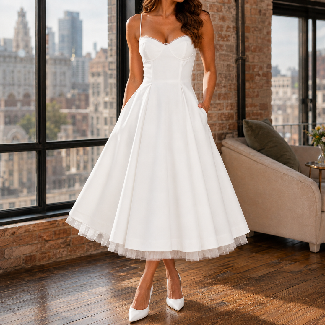Tamsin-Skye Corset Midi Dress - White