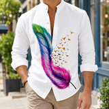Adrian-Ellis Printed Shirt - White Pink Feather Print