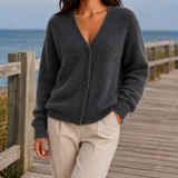 Clara-Pearl V-Neck Sweater - Dark Gray
