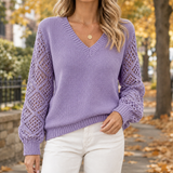 Solene-Pearl Openwork Sweater - Light Purple
