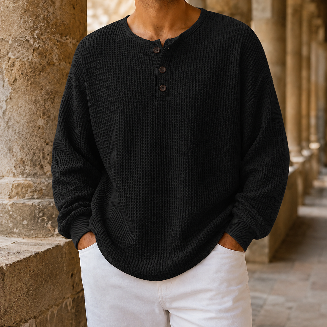 Stefan-Wade Waffle Sweater - Black
