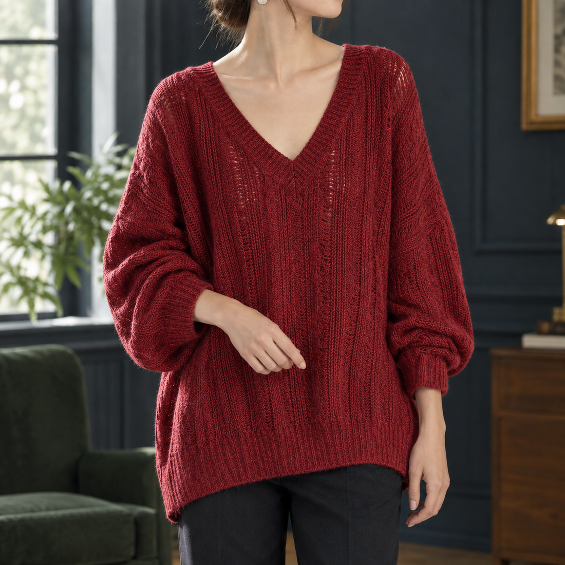 Catriona-Claire V Neck Sweater - Red