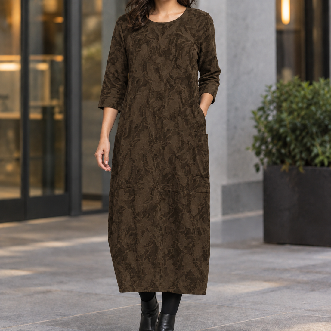 Crystal-Eve Cocoon Dress - Brown