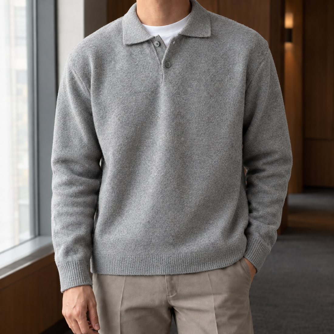 Anton-Grant Collared Sweater - Light Gray