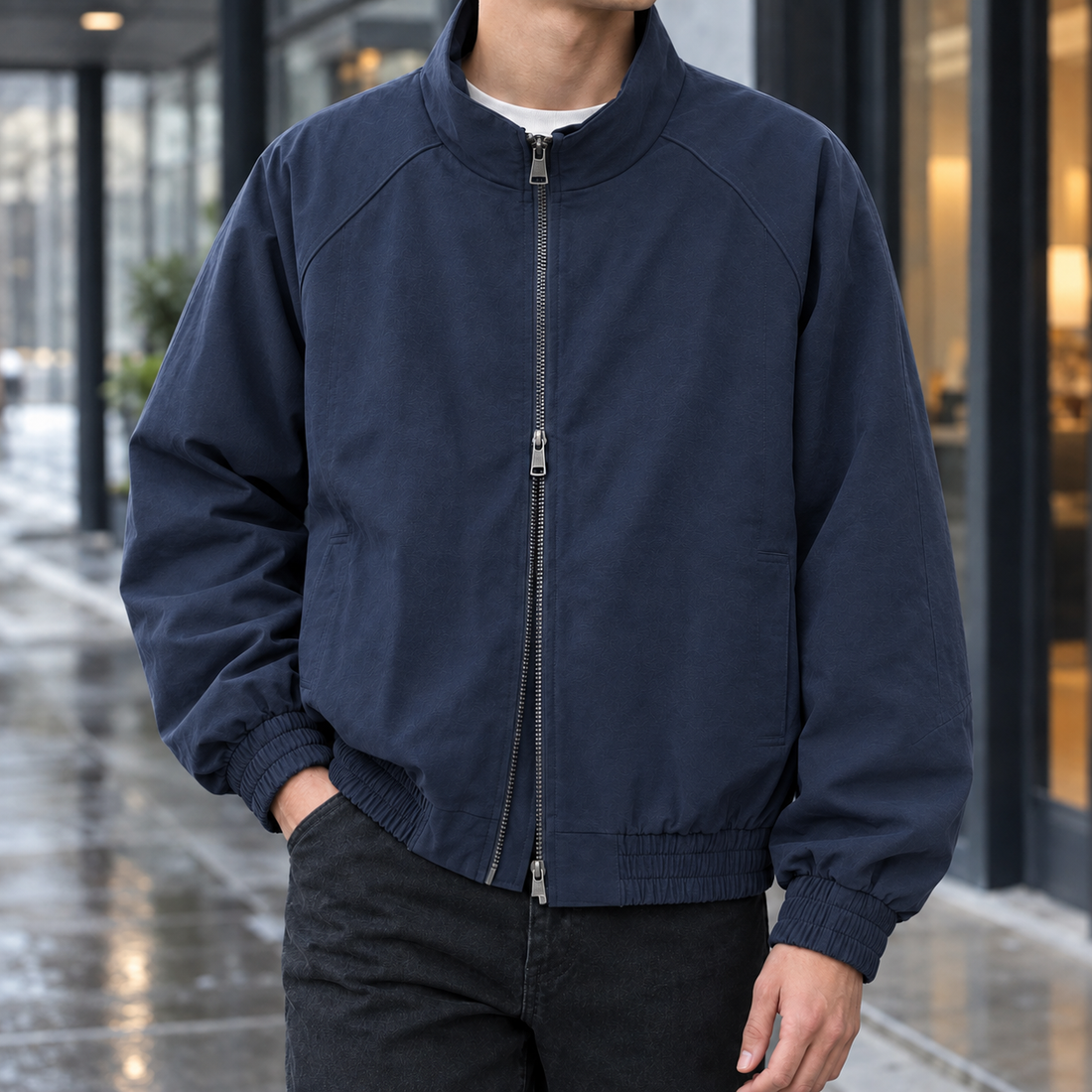 Charles Stand Collar Jacket - Navy Blue