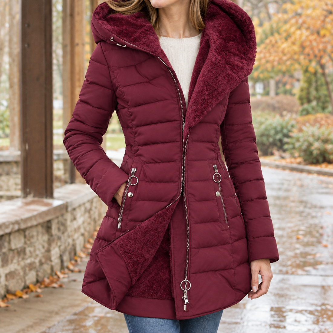 Sidonie-Hope Quilted Jacket - Wine Red