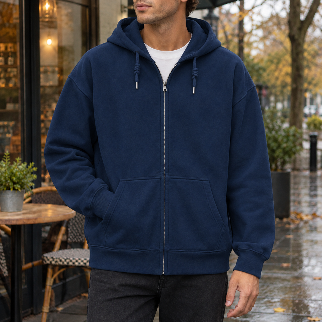 Xavier-Tate Zip-Up Hoodie - Navy Blue