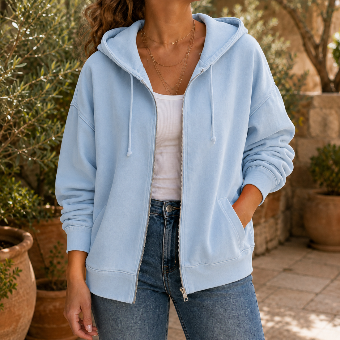 Olympia-Jane Washed Hoodie - Light Blue