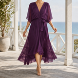 Jacinta Flowing Midi Dress - Deep Purple