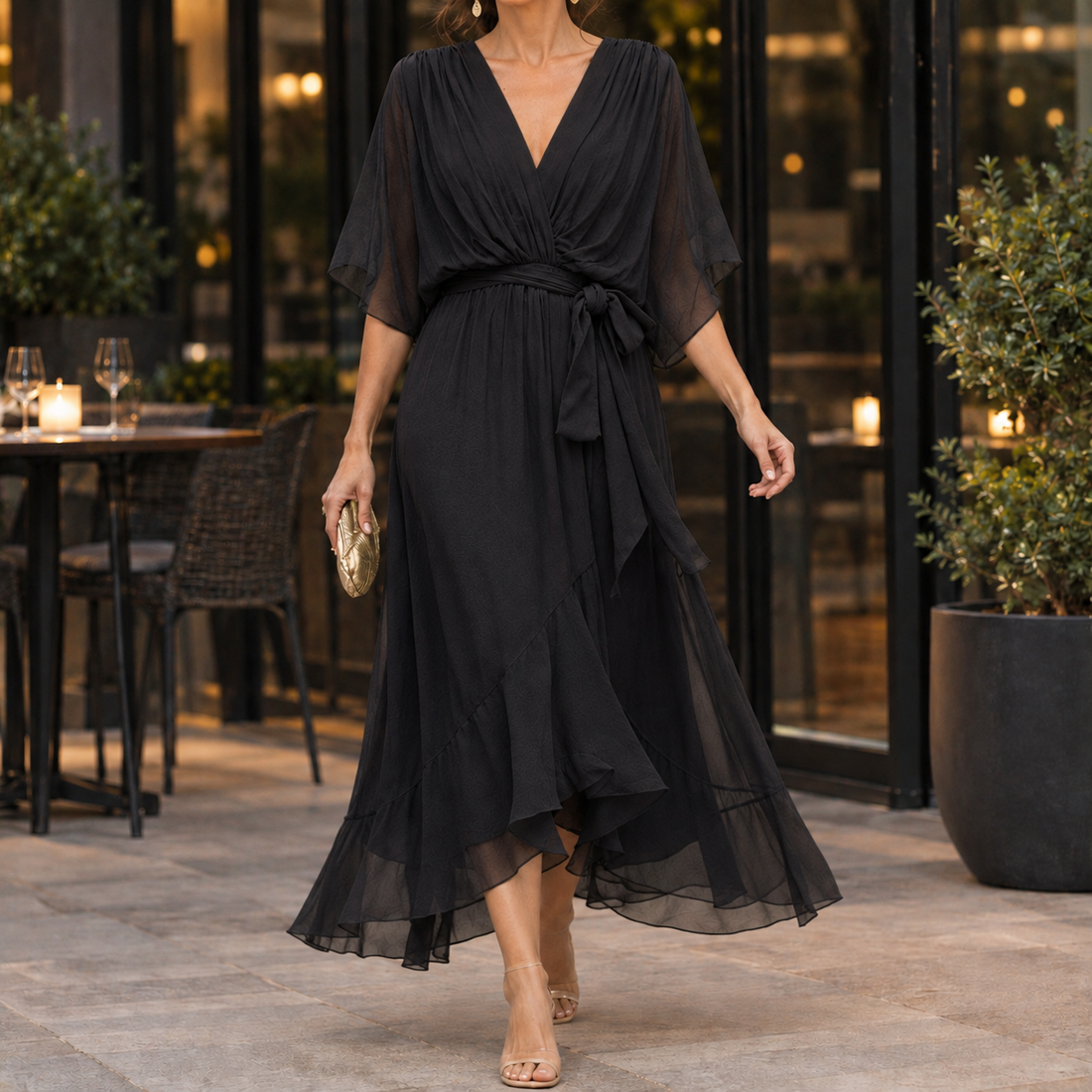 Tamsin-Skye Asymmetric Maxi Dress - Black