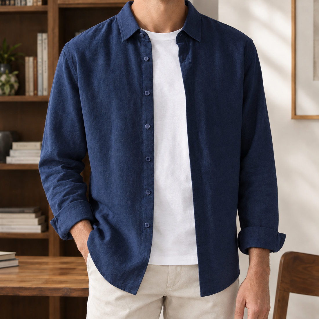 Blaise-Grey Linen Shirt - Royal Blue
