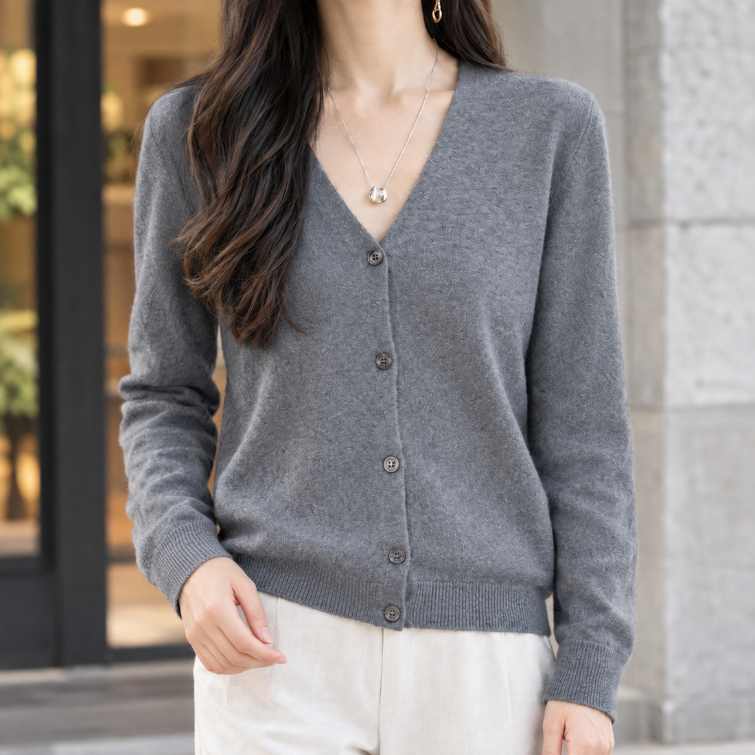 Maylis-Grace V-Neck Cardigan - Gray