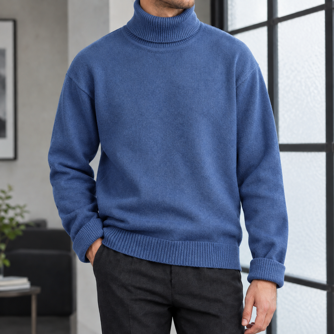Zane-Miles Ribbed Turtleneck Sweater - Blue