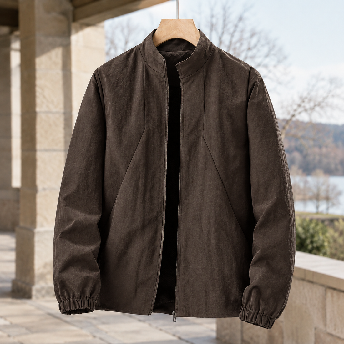 Samson-Stone Stand Collar Jacket - Coffee Brown