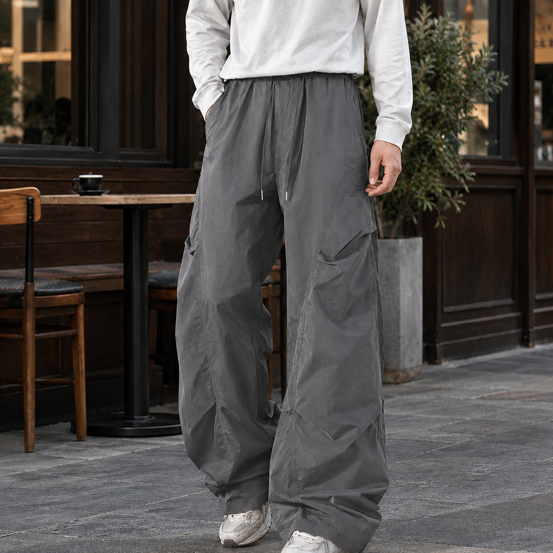Ennis-James Wide Leg Pants - Stone Gray