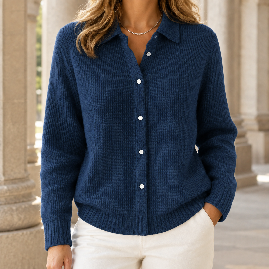 Sabina-Skye Collared Sweater - Navy Blue